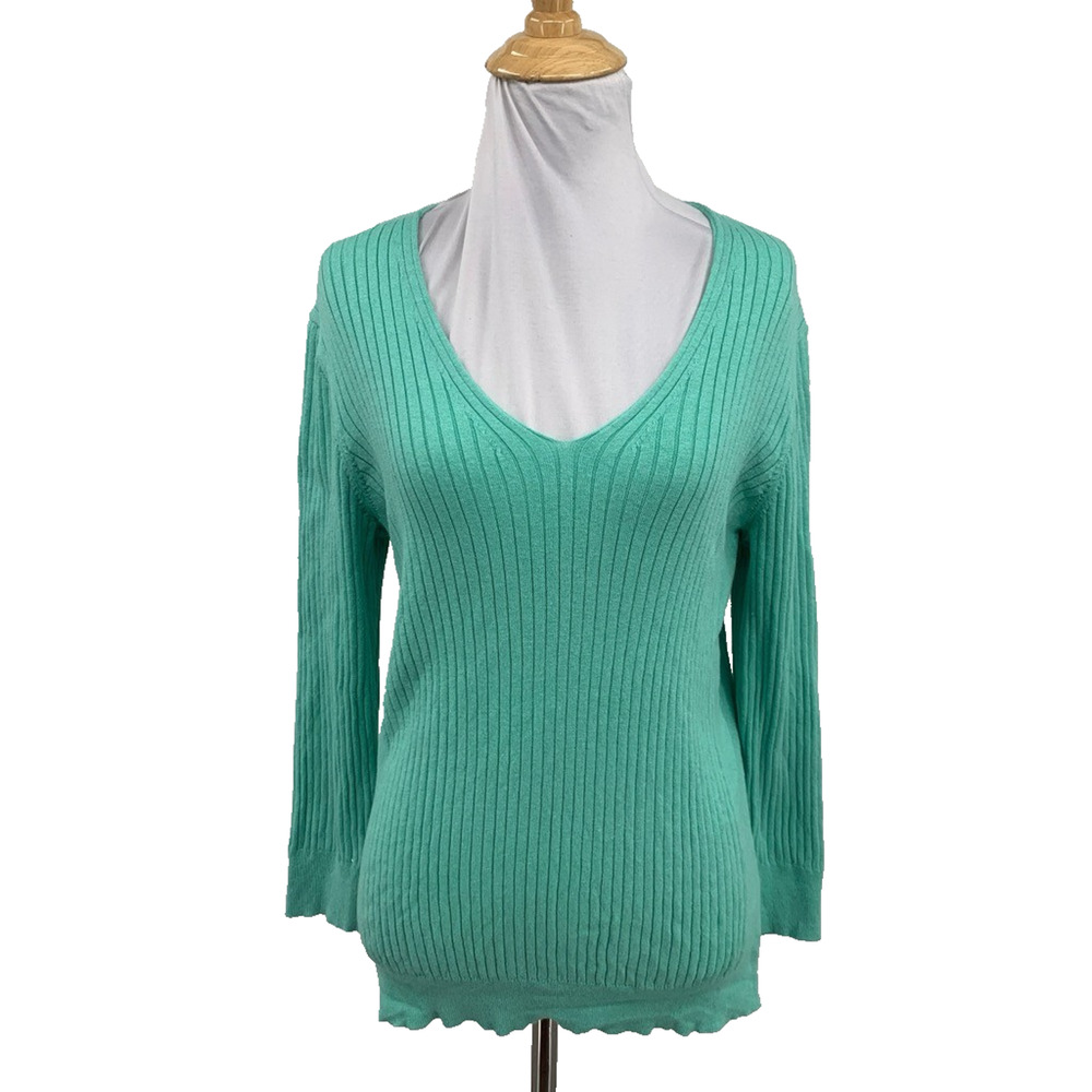 J Mclaughlin Sweater Womens L Large Candy Green Donovan Knit Long Sleeve V‎ Neck